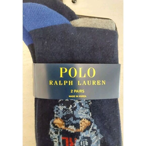 Polo Ralph Lauren Mens Crew Socks Signature Polo Bear Navy Blue Gray Sz 10-13 - Picture 2 of 8